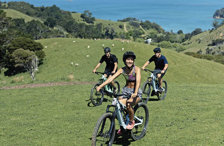 E-biking at Man O War on Waiheke Island