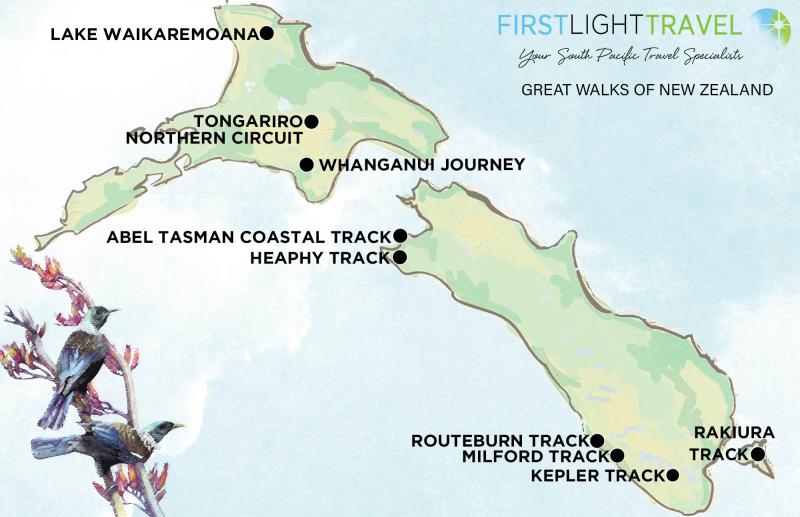 The Great Walks of New Zealand map