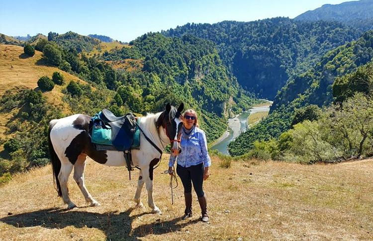 Horse stands above river 