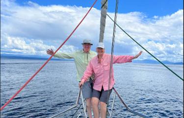 Anne and Kim enjoying setting sail in the Bay of Islands