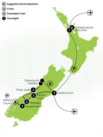 Large Tour Map: North and South Honeymoon Package