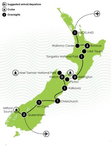 14 Day Private Guided Kiwi Tour Map