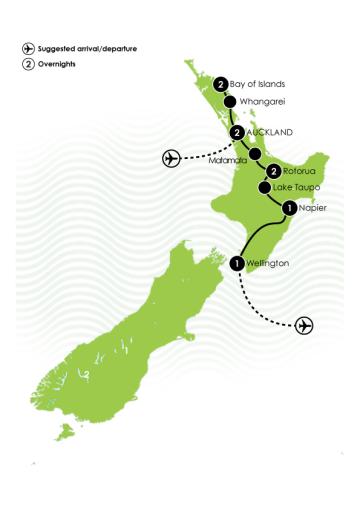 Tour Map: 9 Day Ultimate North Island Luxury Coach Tour
