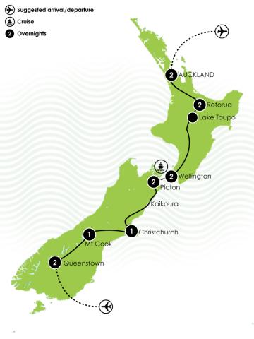 Tour Map: Great Sights of New Zealand Self Drive Tour