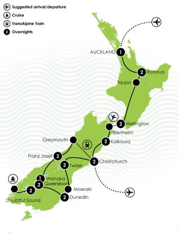 Tour Map: Three Week Best of New Zealand Luxury