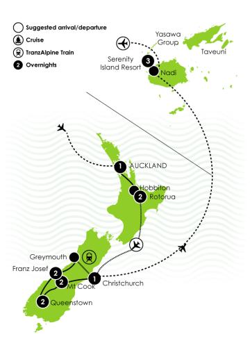 Tour Map: Two Week Best of NZ and Fiji